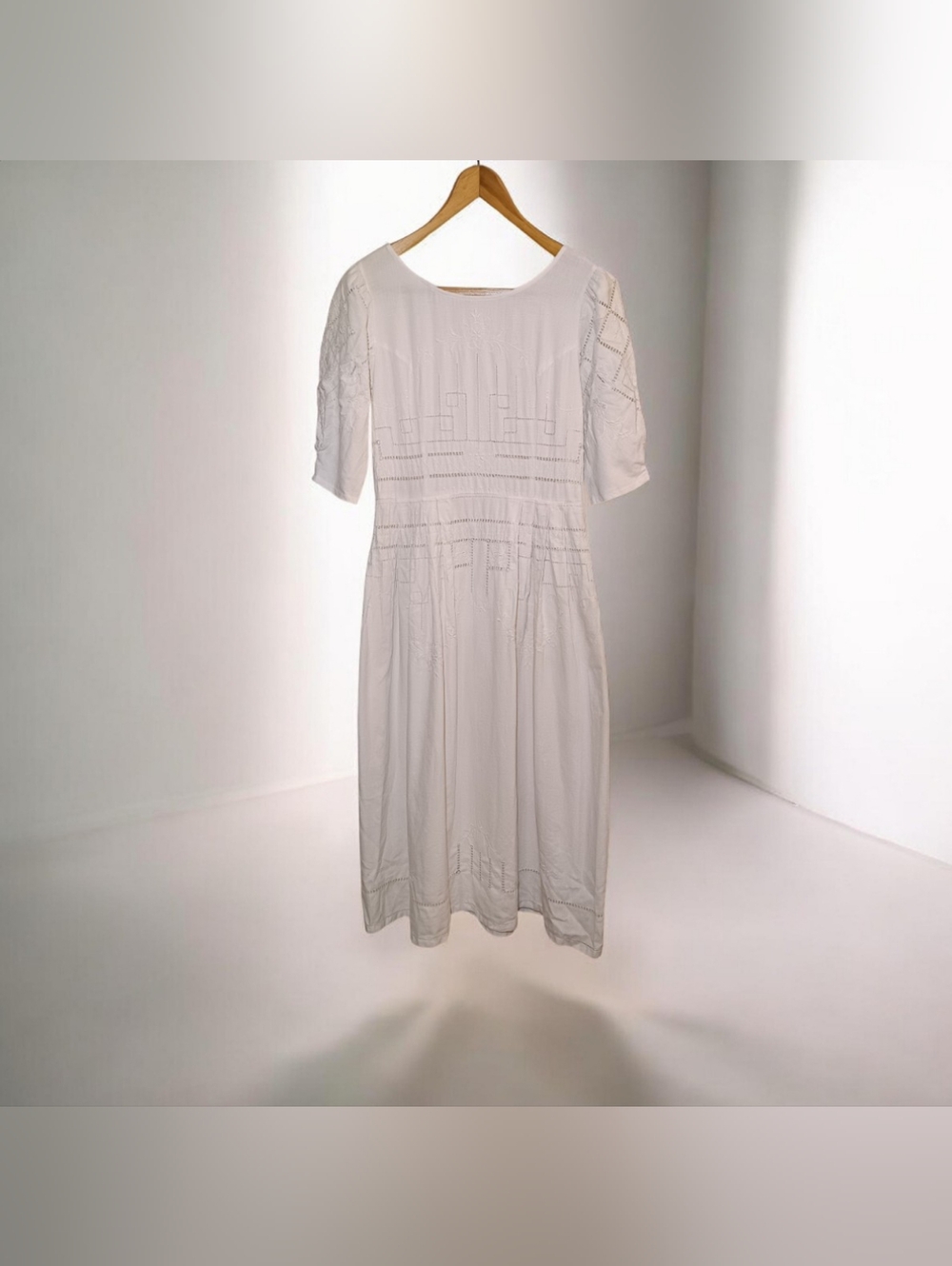 Vintage Handmade Linen Cotton Embroidered Dress By Paper White Gorgeous Detail